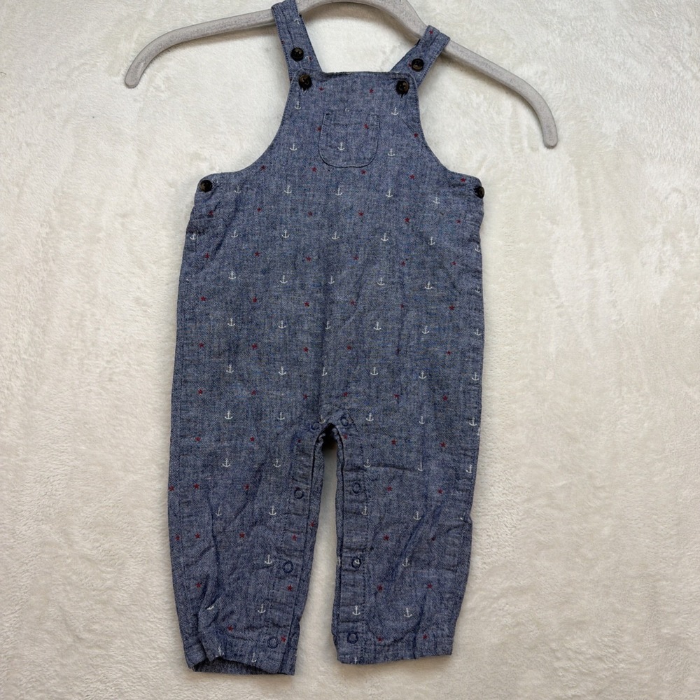 Janie and Jack Baby Boys Romper 6-12M Blue Linen Overalls One Piece‎ Outfit